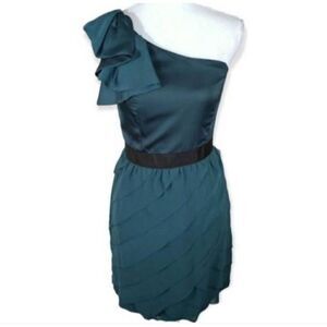 LC LAUREN CONRAD GREEN & BLACK ONE SHOULDER DRESS SZ.12 EUC.